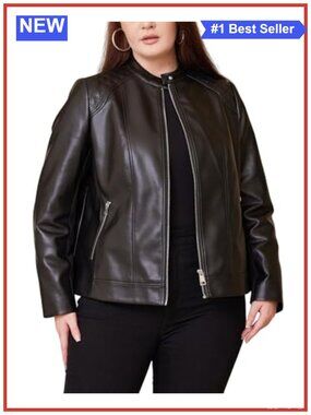 Plus Size Faux Leather Jacket Quilted Moto Biker Coat
